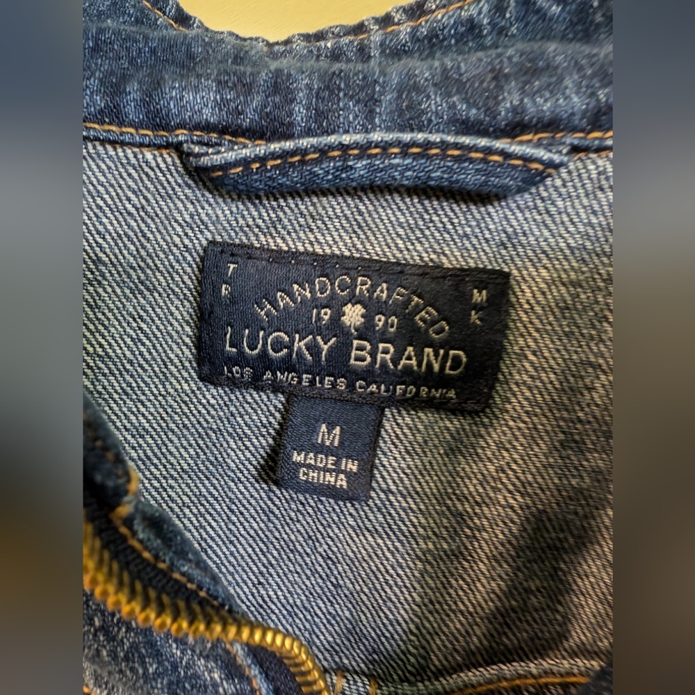 Lucky Brand Hand Crafted Distressed Moto Jean Jacket Size MD - Picture 5 of 7